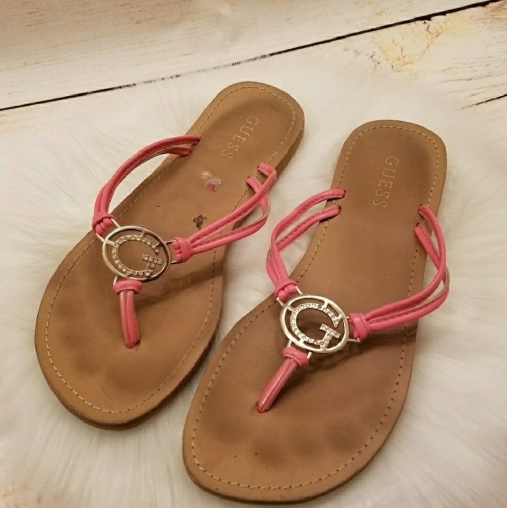 Guess sandals strappy with silver G logo sz 8